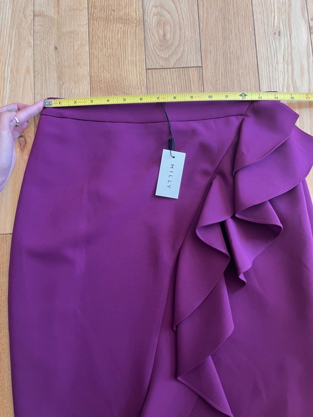 NEW Milly Ruffle‎ Pencil Skirt Purple Knee Length Lined Side Slit Womens Size 4 - Picture 4 of 8
